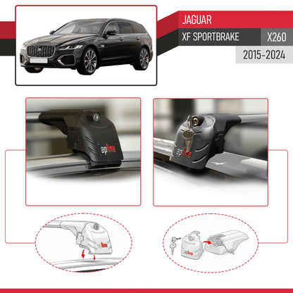 ACE-2 Dakdrager bagagedrager compatibel met Jaguar XF Sportbrake 2015-2025 Spoorstaven Grijs Aluminium 2 Staven