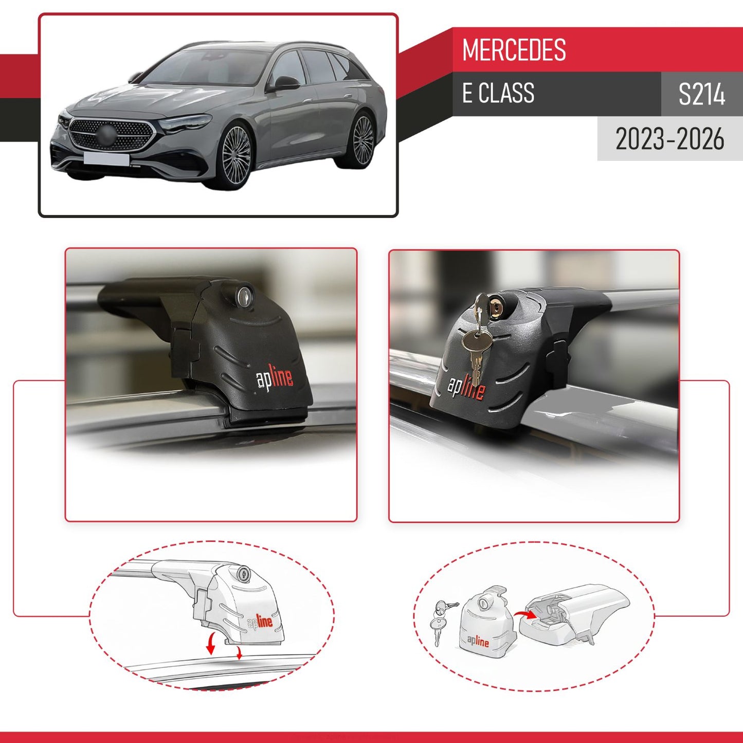 Compatible with Mercedes E-Class Estate 2021-2025 ACE-2 Car Roof Rack Cross Bar Grey Aluminium 2 Bars