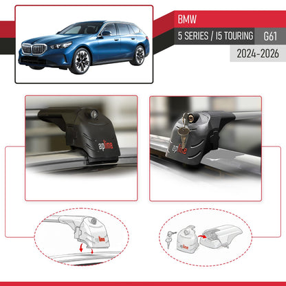 ACE-2 Dakdrager bagagedrager compatibel met BMW 5 Series / i5 G61 Touring 2024-2025 Spoorstaven Grijs Aluminium 2 Staven