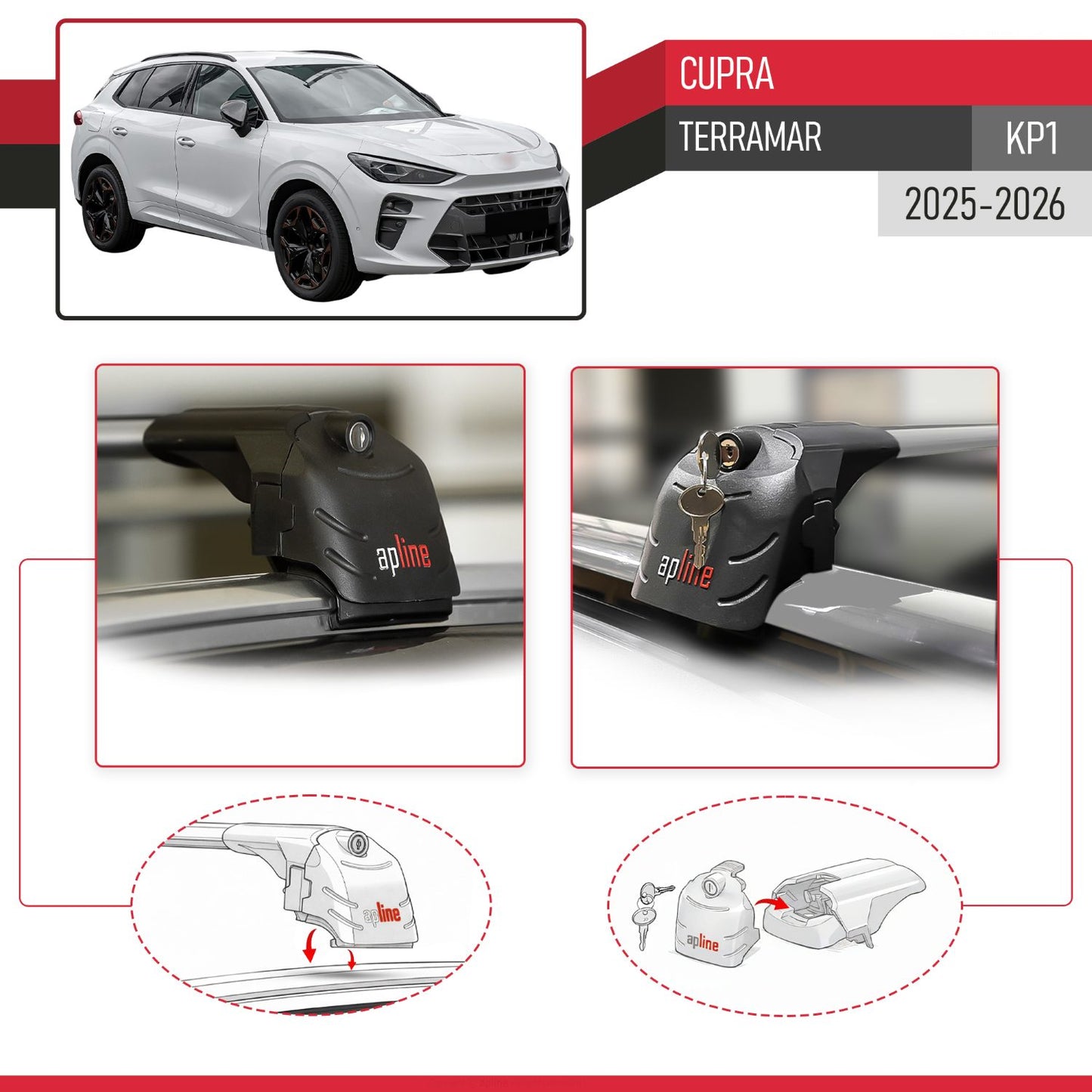 ACE-2 Dakdrager bagagedrager compatibel met Cupra Terramar 2025 Spoorstaven Grijs Aluminium 2 Staven