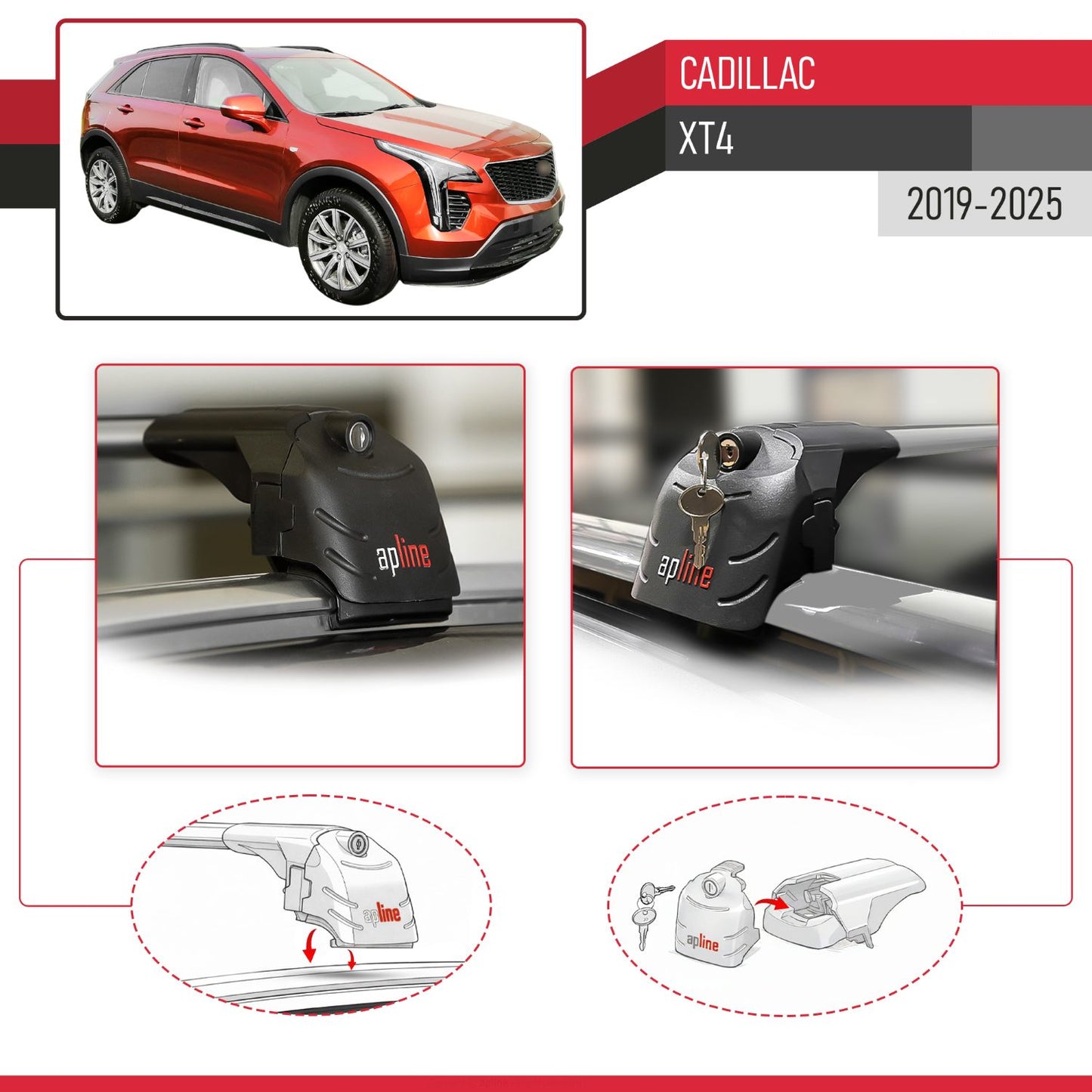 ACE-2 Dakdrager bagagedrager compatibel met Cadillac XT4 2019-2025 Spoorstaven Grijs Aluminium 2 Staven