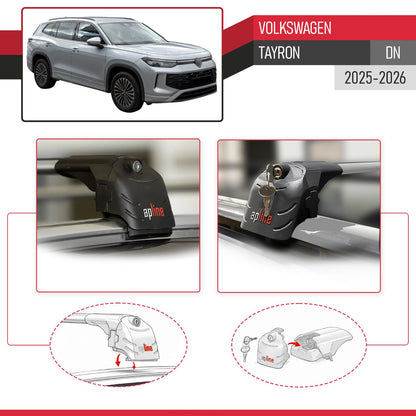Compatible with Volkswagen Tayron 2025 ACE-2 Car Roof Rack Cross Bar Grey Aluminium 2 Bars