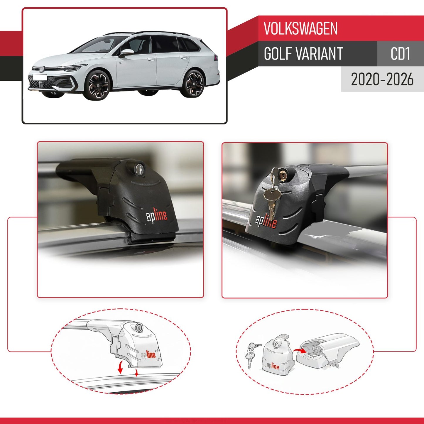 ACE-2 Dakdrager bagagedrager compatibel met Volkswagen Golf Variant 2024-2025 Spoorstaven Grijs Aluminium 2 Staven