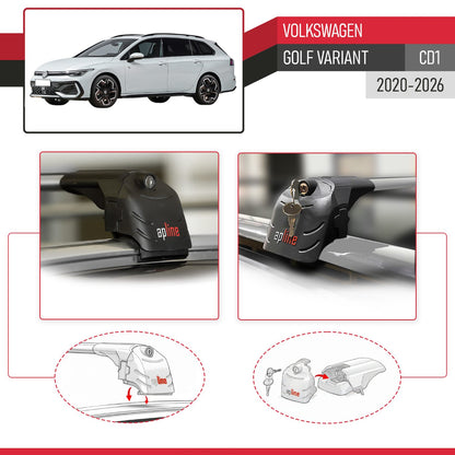 ACE-2 Dakdrager bagagedrager compatibel met Volkswagen Golf Variant 2024-2025 Spoorstaven Grijs Aluminium 2 Staven