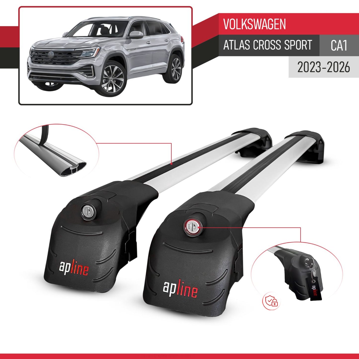 ACE-2 Dakdrager bagagedrager compatibel met Volkswagen Atlas Cross Sport 2023-2025 Spoorstaven Grijs Aluminium 2 Staven