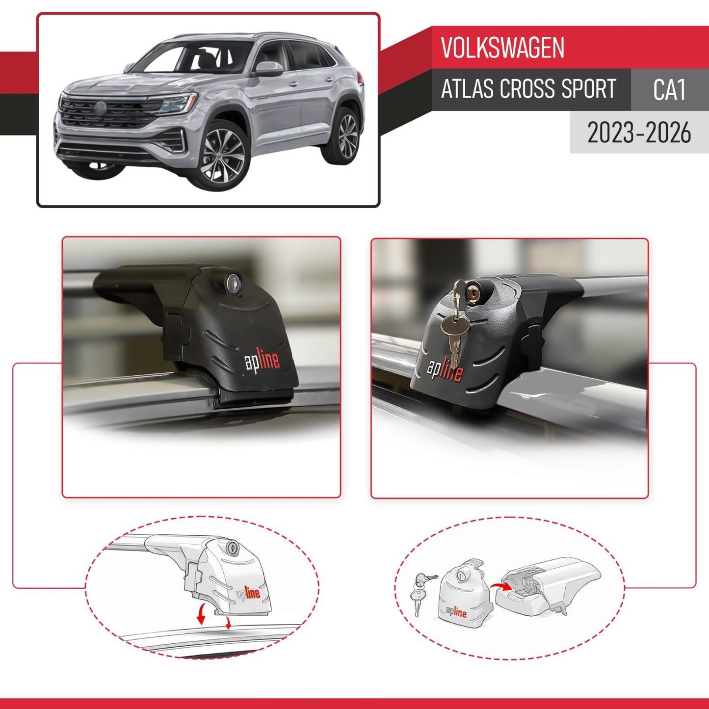 ACE-2 Dakdrager bagagedrager compatibel met Volkswagen Atlas Cross Sport 2023-2025 Spoorstaven Grijs Aluminium 2 Staven