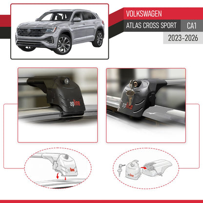 ACE-2 Dakdrager bagagedrager compatibel met Volkswagen Atlas Cross Sport 2023-2025 Spoorstaven Grijs Aluminium 2 Staven
