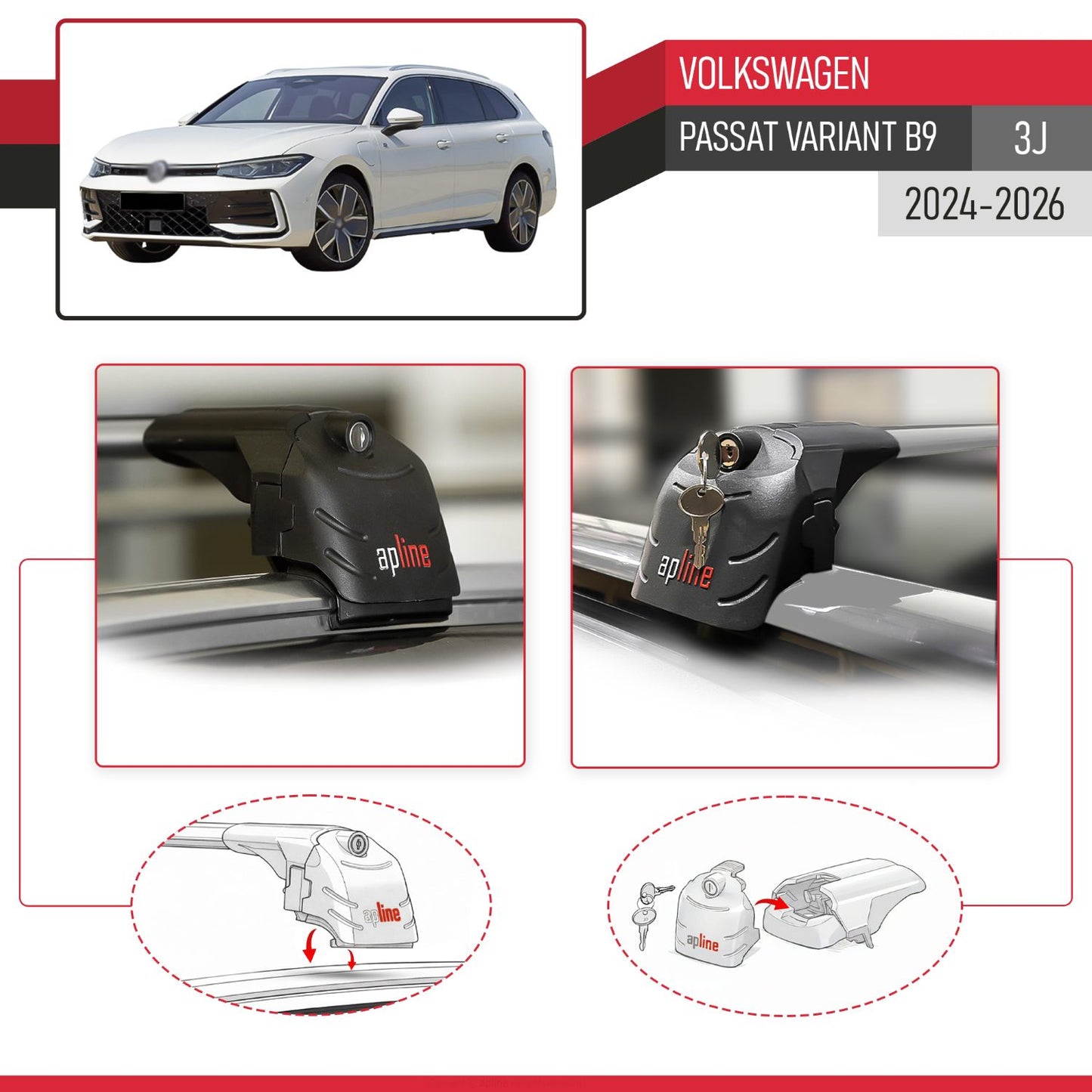 ACE-2 Dakdrager bagagedrager compatibel met VW Passat B9 Variant 2024-2025 Spoorstaven Grijs Aluminium 2 Staven