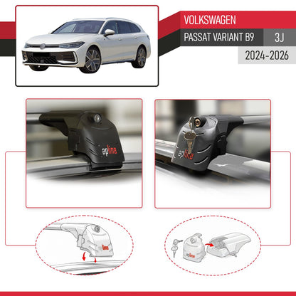 ACE-2 Dakdrager bagagedrager compatibel met VW Passat B9 Variant 2024-2025 Spoorstaven Grijs Aluminium 2 Staven