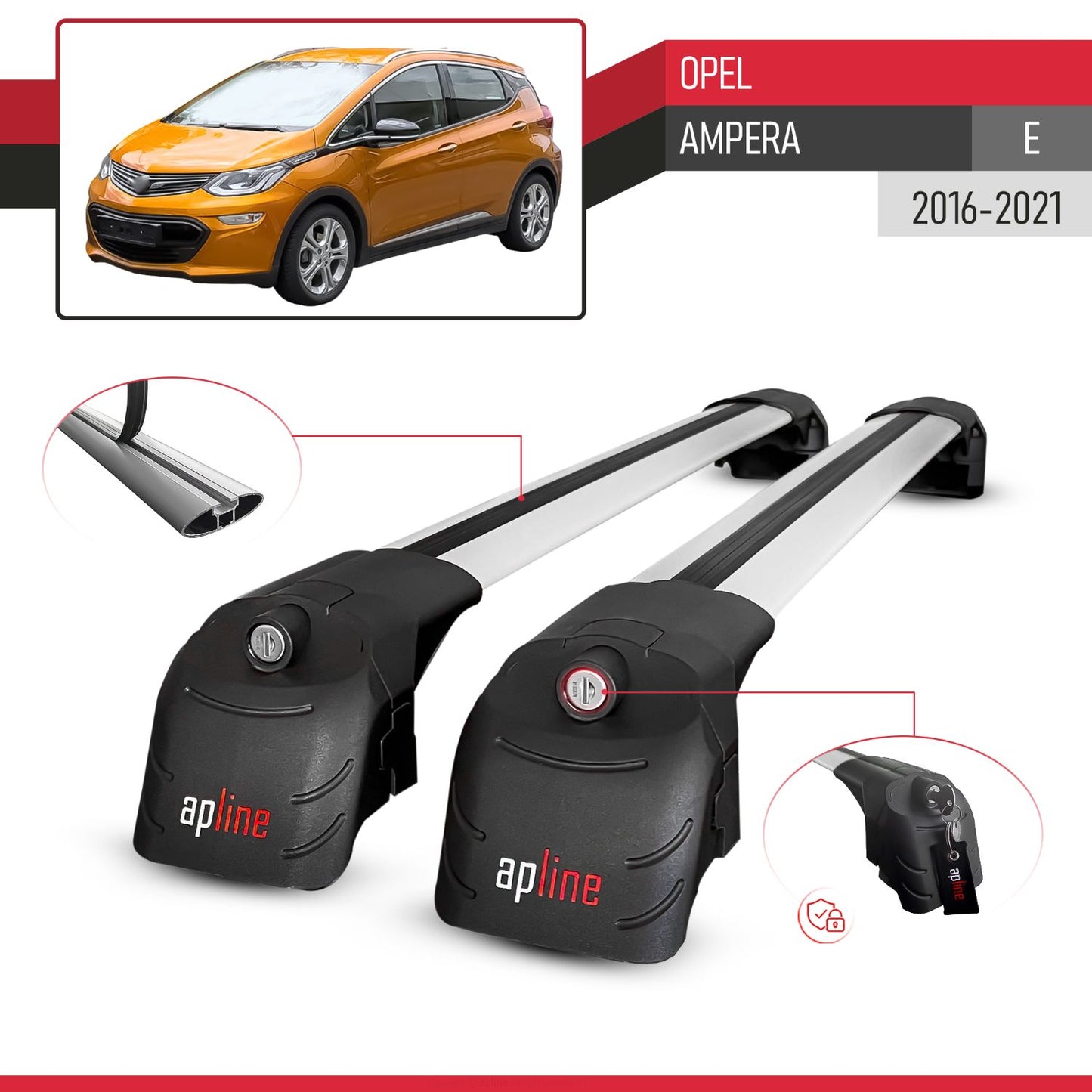 ACE-2 Dakdrager bagagedrager compatibel met Opel Ampera E 2017-2021 Spoorstaven Grijs Aluminium 2 Staven