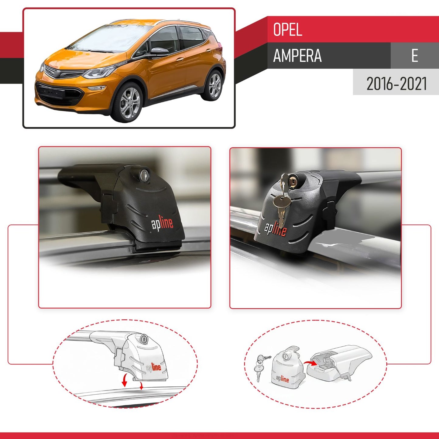 ACE-2 Dakdrager bagagedrager compatibel met Opel Ampera E 2017-2021 Spoorstaven Grijs Aluminium 2 Staven