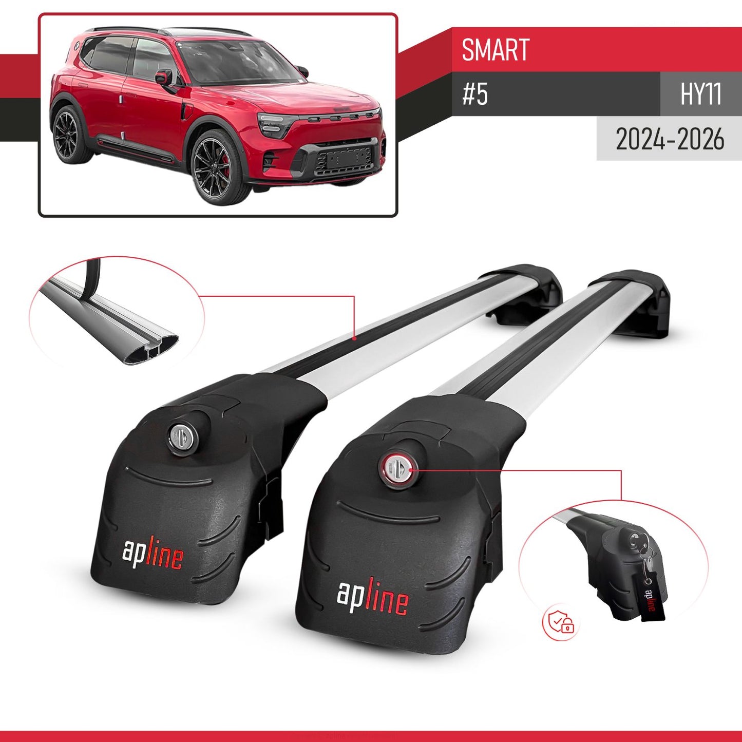 ACE-2 Dakdrager bagagedrager compatibel met SMART #5 2024-2026 Spoorstaven Grijs Aluminium 2 Staven
