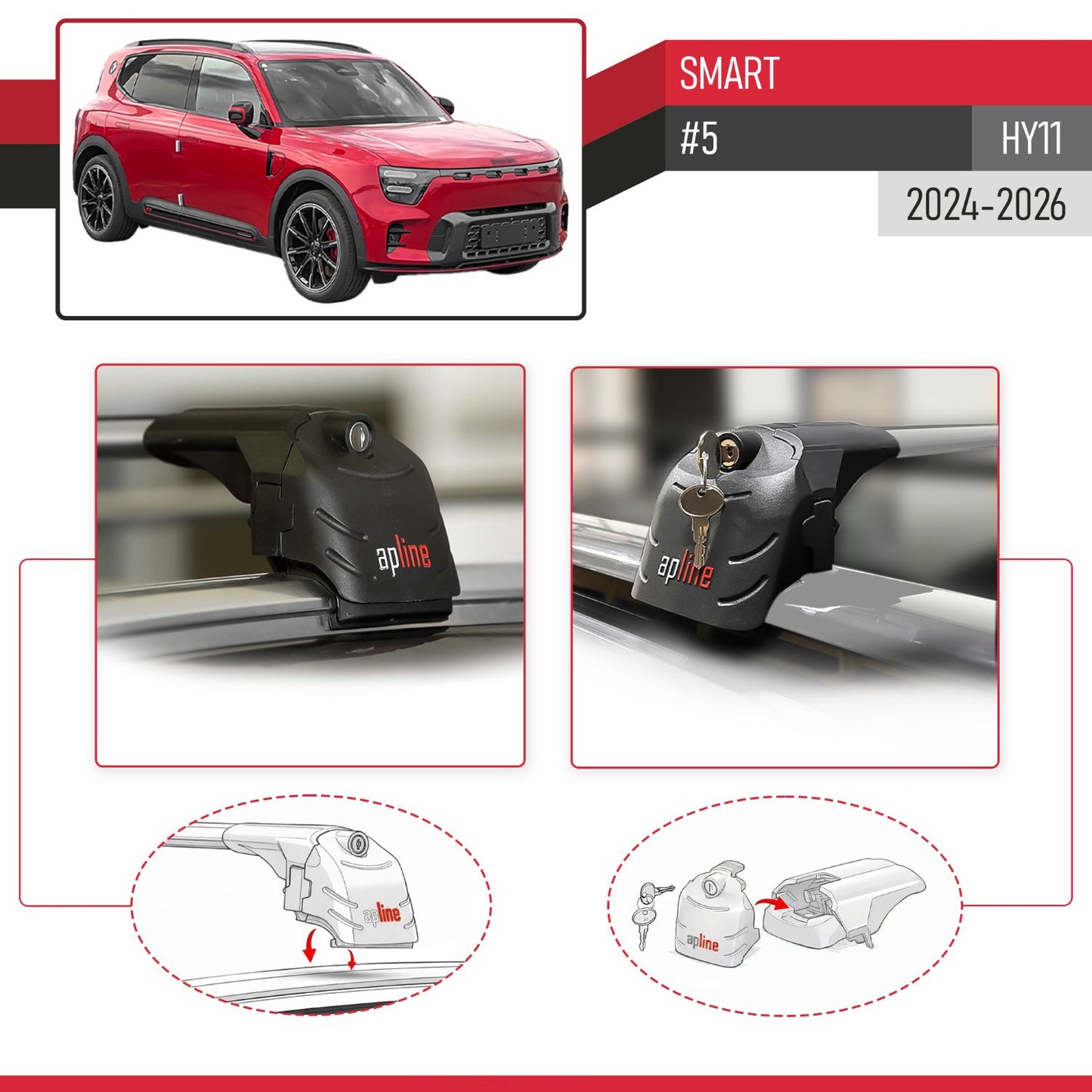ACE-2 Dakdrager bagagedrager compatibel met SMART #5 2024-2026 Spoorstaven Grijs Aluminium 2 Staven