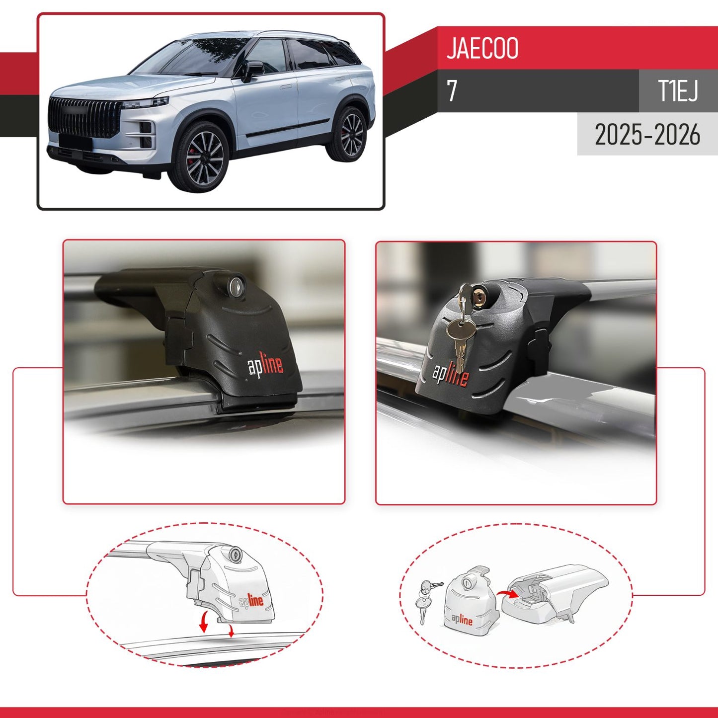 ACE-2 Dakdrager bagagedrager compatibel met JAECOO 7 2025-2026 Spoorstaven Grijs Aluminium 2 Staven