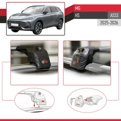 ACE-2 Dakdrager bagagedrager compatibel met MG HS 2025-2026 Spoorstaven Grijs Aluminium 2 Staven
