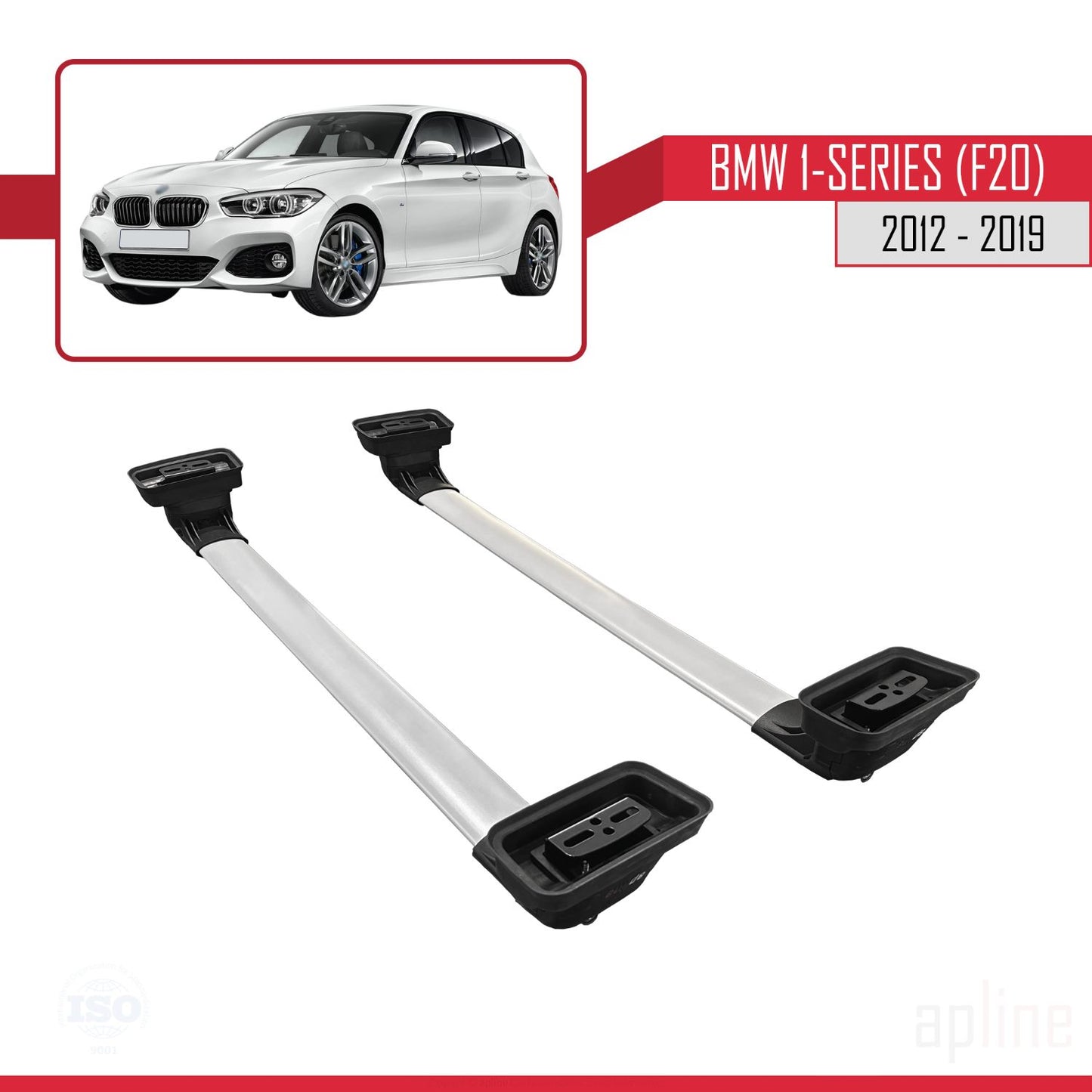Compatible with BMW 1 Series (F20) 2012-2019 ACE-3 Car Roof Rack Cross Bar Grey Aluminium 2 Bars