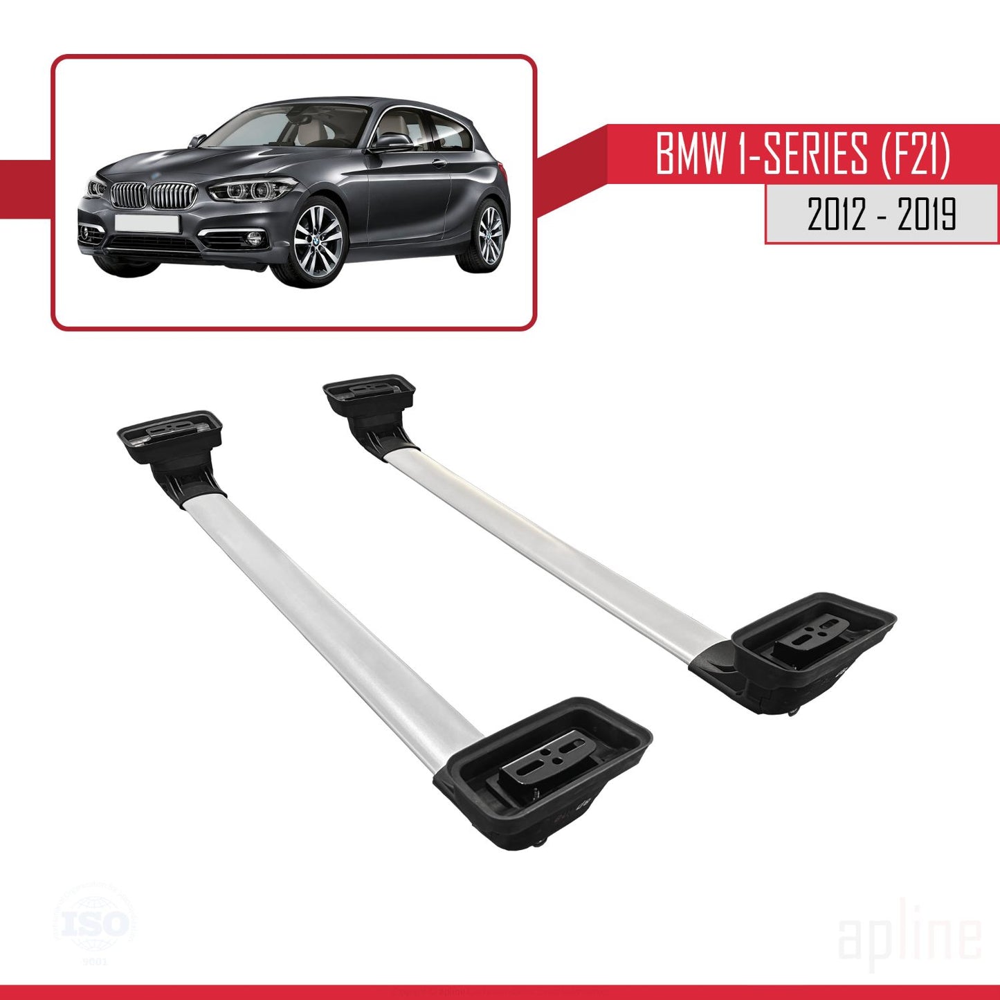 ACE-3 Dakdrager bagagedrager compatibel met BMW Serie 1 (F21) 2012-2019 Spoorstaven Grijs Aluminium 2 Staven