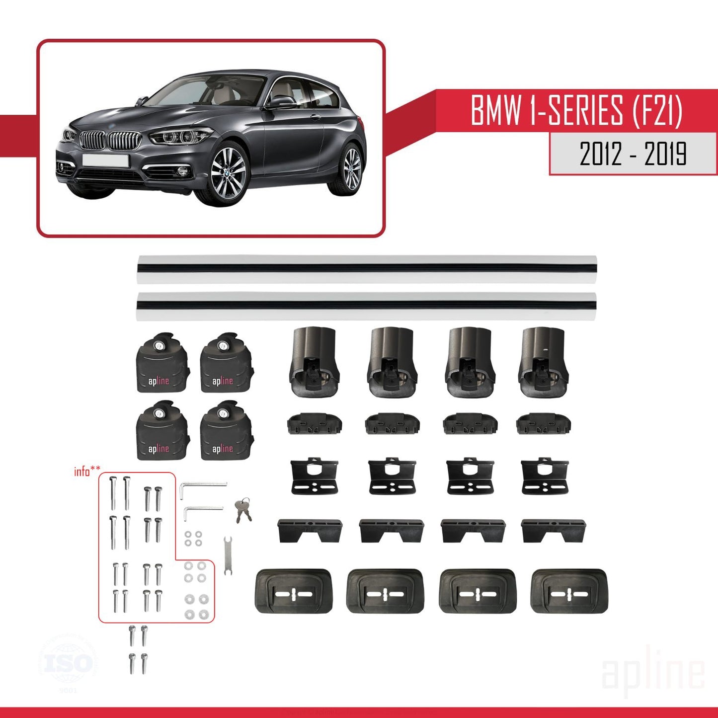 ACE-3 Dakdrager bagagedrager compatibel met BMW Serie 1 (F21) 2012-2019 Spoorstaven Grijs Aluminium 2 Staven