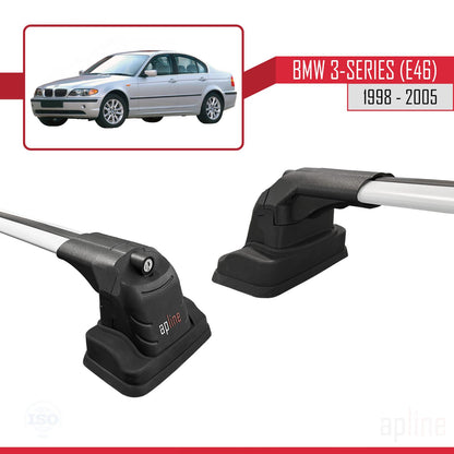 Compatible with BMW 3 Series (E46) 1998-2005 ACE-3 Car Roof Rack Cross Bar Grey Aluminium 2 Bars