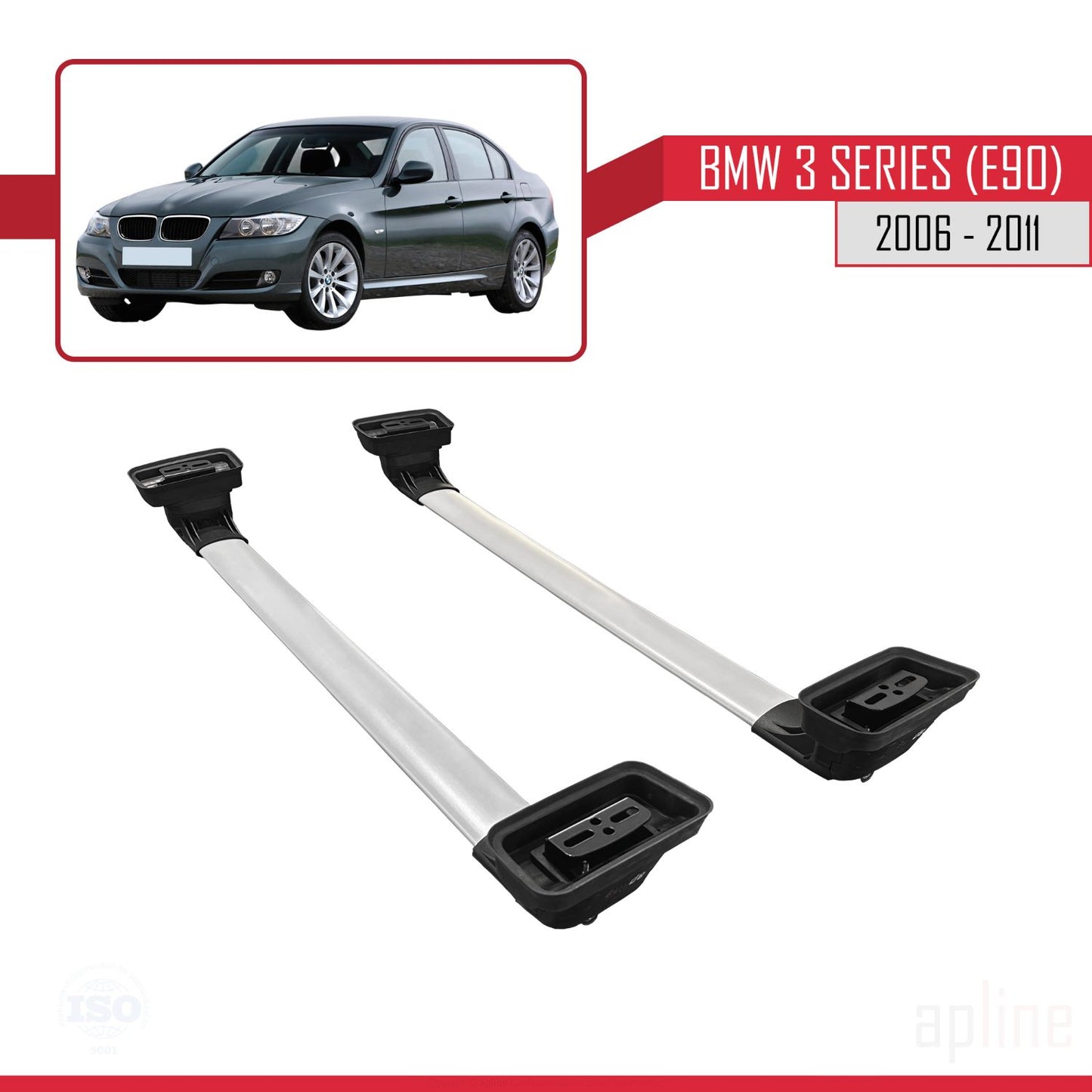 Compatible with BMW 3 Series (E90) 2006-2011 ACE-3 Car Roof Rack Cross Bar Grey Aluminium 2 Bars