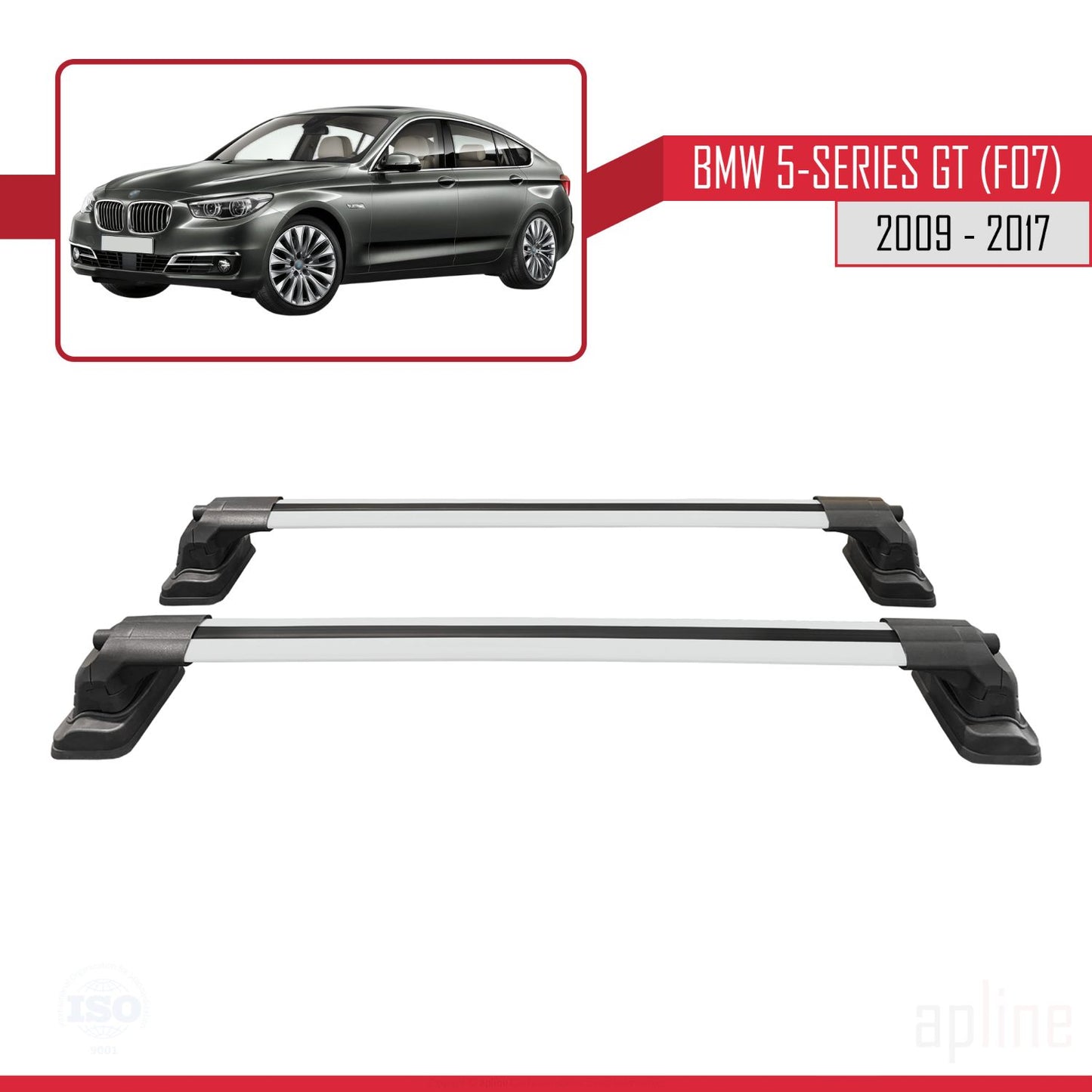 Compatible with BMW 5 Series Gran Turismo (F07) 2009-2017 ACE-3 Car Roof Rack Cross Bar Grey Aluminium 2 Bars