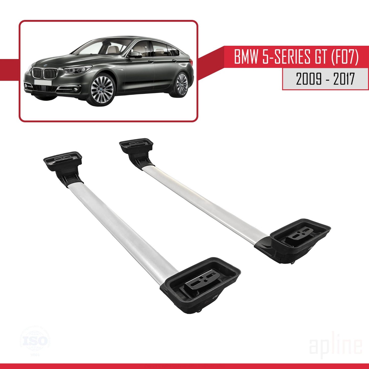 Compatible with BMW 5 Series Gran Turismo (F07) 2009-2017 ACE-3 Car Roof Rack Cross Bar Grey Aluminium 2 Bars