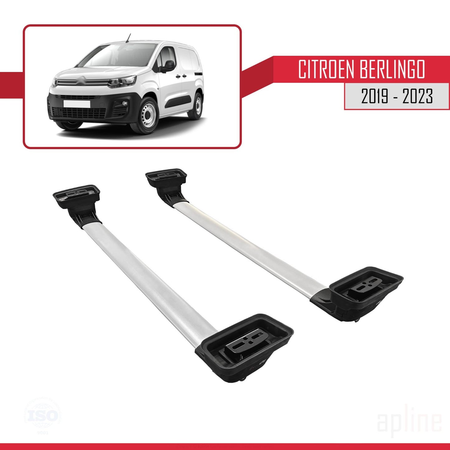 Compatible with Citroen Berlingo 2019-2023 ACE-3 Car Roof Rack Cross Bar Grey Aluminium 2 Bars