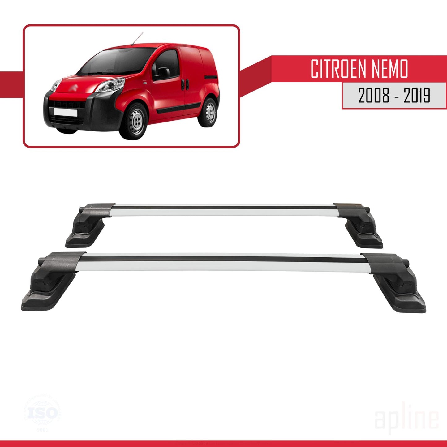 Compatible with Citroen Nemo 2008-2019 ACE-3 Car Roof Rack Cross Bar Grey Aluminium 2 Bars