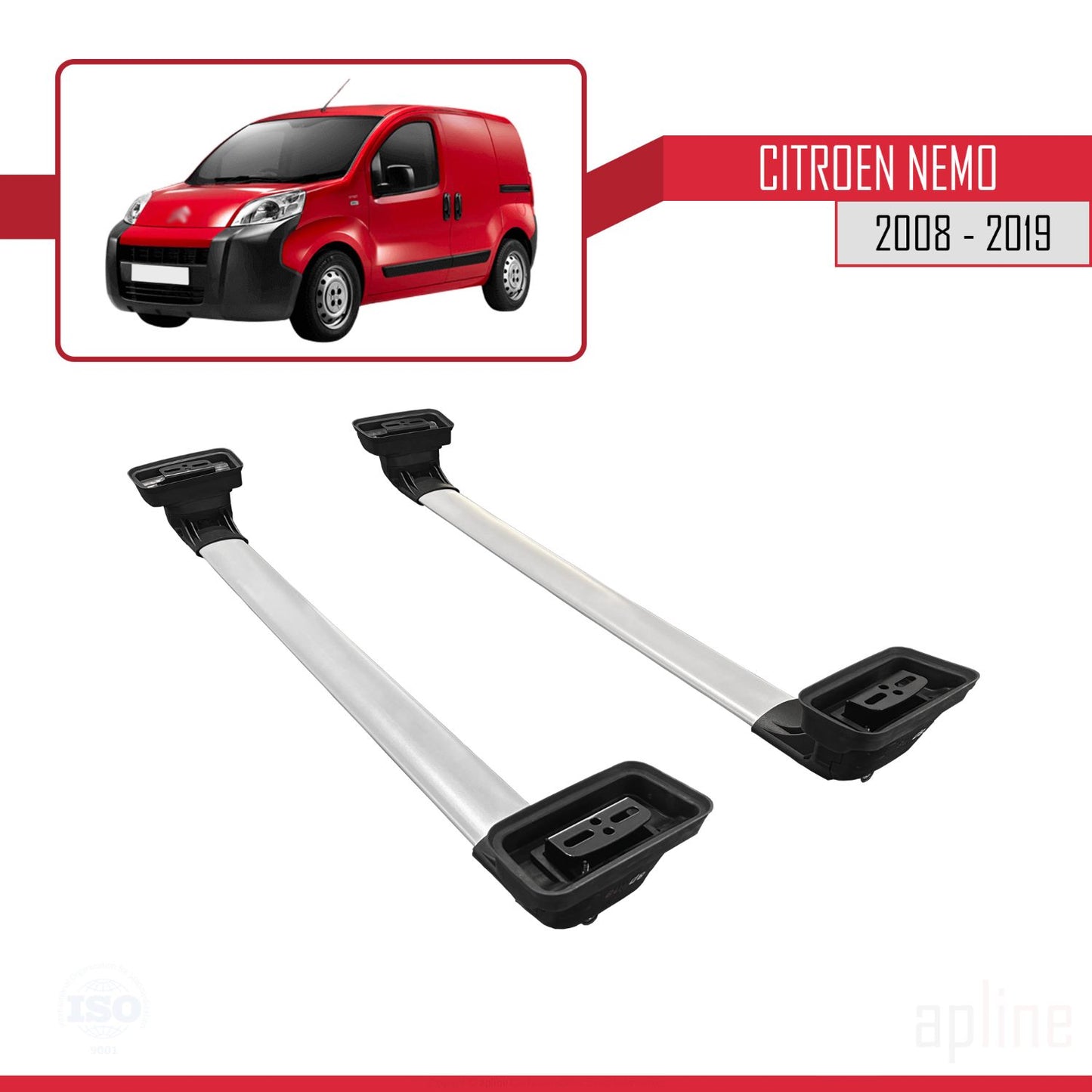 Compatible with Citroen Nemo 2008-2019 ACE-3 Car Roof Rack Cross Bar Grey Aluminium 2 Bars