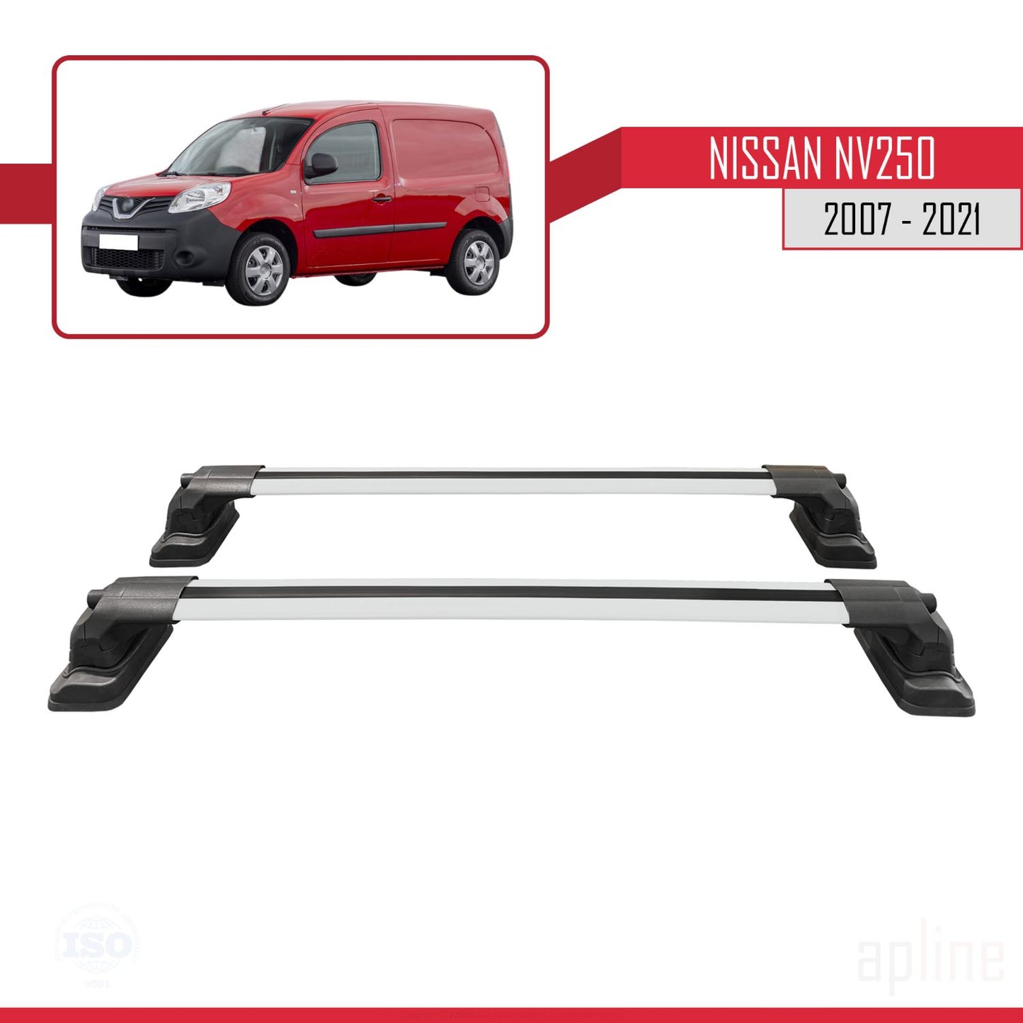 Compatible avec Nissan NV250 2007-2021 ACE-3 Barres de Toit Railing Porte-Bagages de Voiture Gris Aluminium 2 Barres