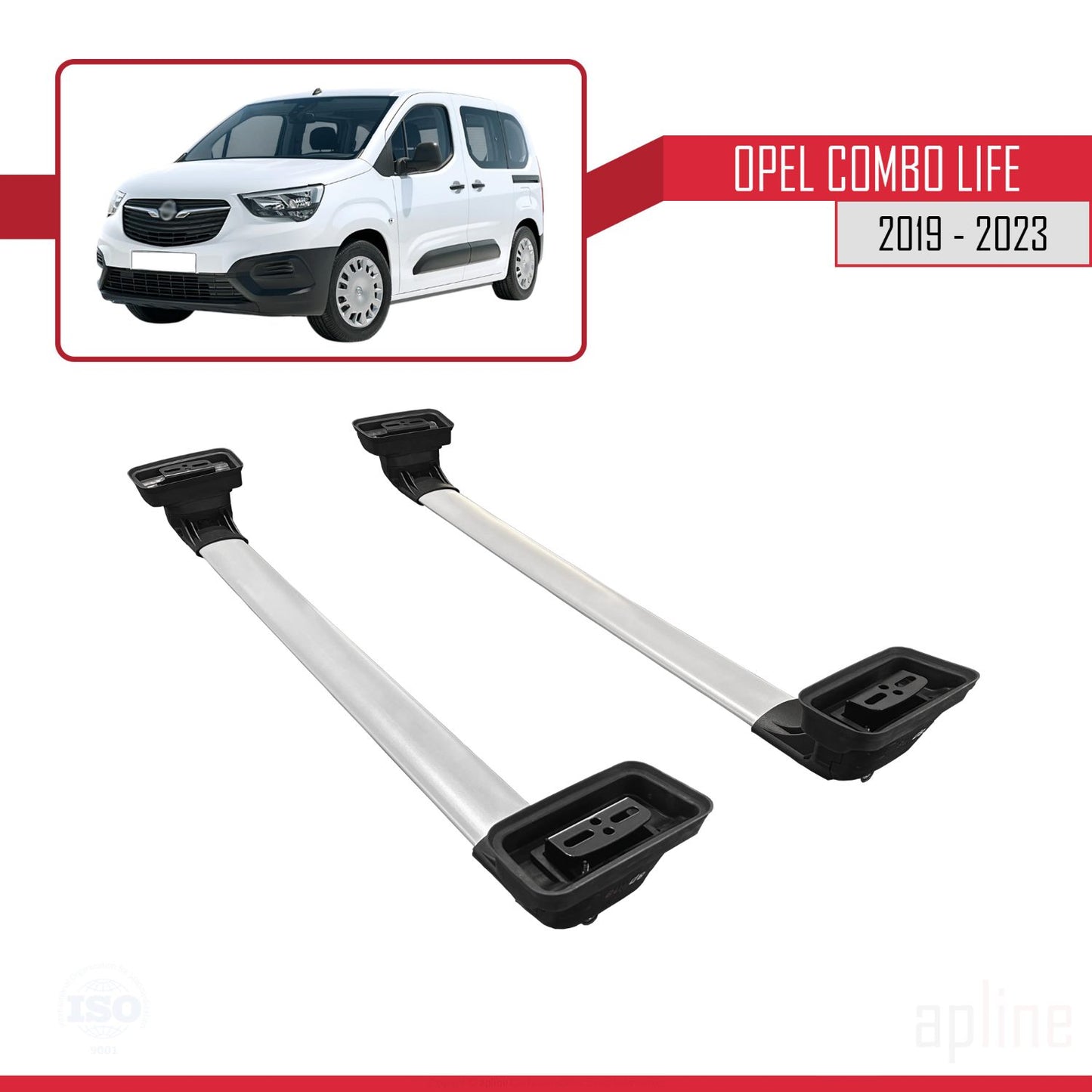 Compatible avec Opel Combo Life 2019-2023 ACE-3 Barres de Toit Railing Porte-Bagages de Voiture Gris Aluminium 2 Barres