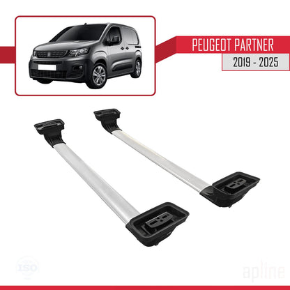 Compatible avec Peugeot Partner 2019-2025 ACE-3 Barres de Toit Railing Porte-Bagages de Voiture Gris Aluminium 2 Barres