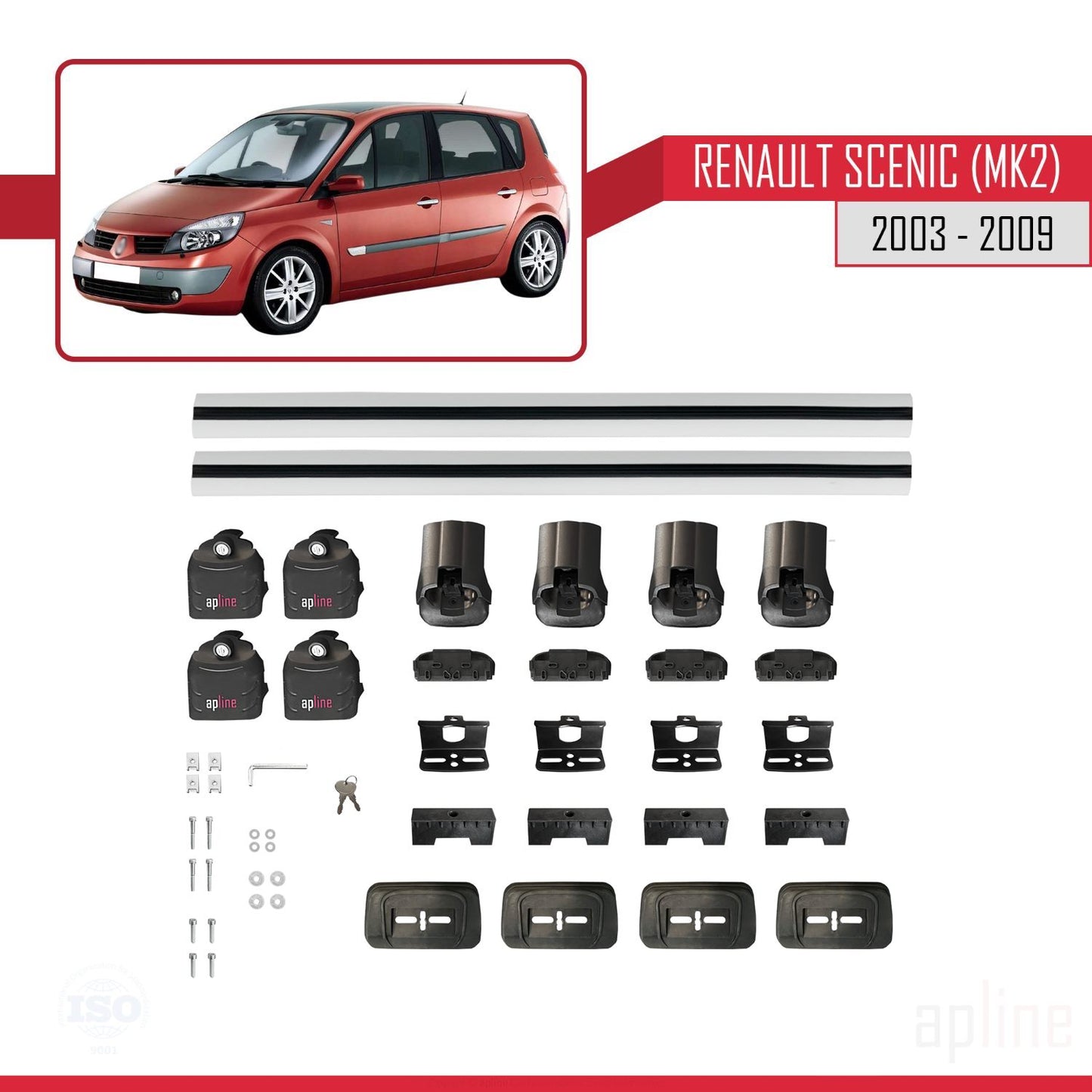 Compatible avec Renault Scenic (MK2) 2003-2009 ACE-3 Barres de Toit Railing Porte-Bagages de Voiture Gris Aluminium 2 Barres