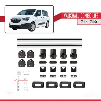 Compatible avec Vauxhall Combo Life 2019-2025 ACE-3 Barres de Toit Railing Porte-Bagages de Voiture Gris Aluminium 2 Barres