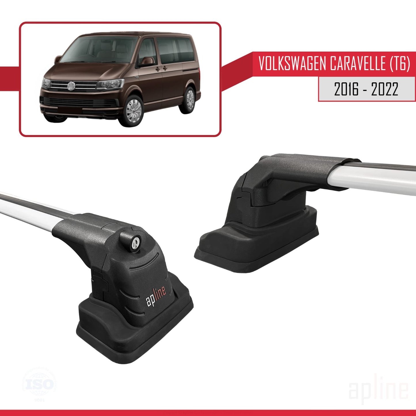 Compatible avec Volkswagen Caravelle (T6) 2016-2022 ACE-3 Barres de Toit Railing Porte-Bagages de Voiture Gris Aluminium 2 Barres