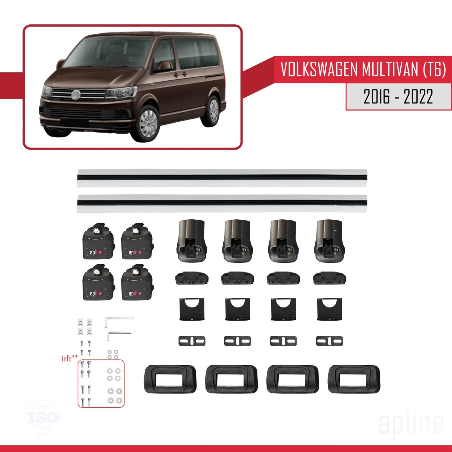 Compatible avec Volkswagen Multivan (T6) 2016-2022 ACE-3 Barres de Toit Railing Porte-Bagages de Voiture Gris Aluminium 2 Barres