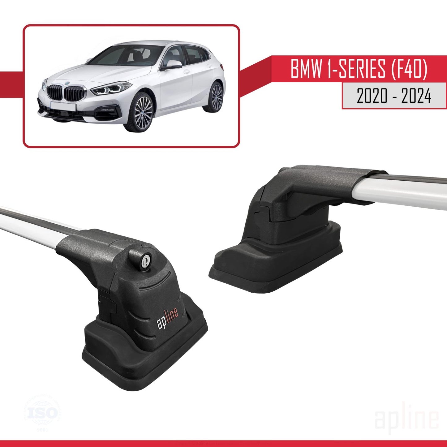 Compatible with BMW 1 Series (F40) 2020-2024 ACE-3 Car Roof Rack Cross Bar Grey Aluminium 2 Bars