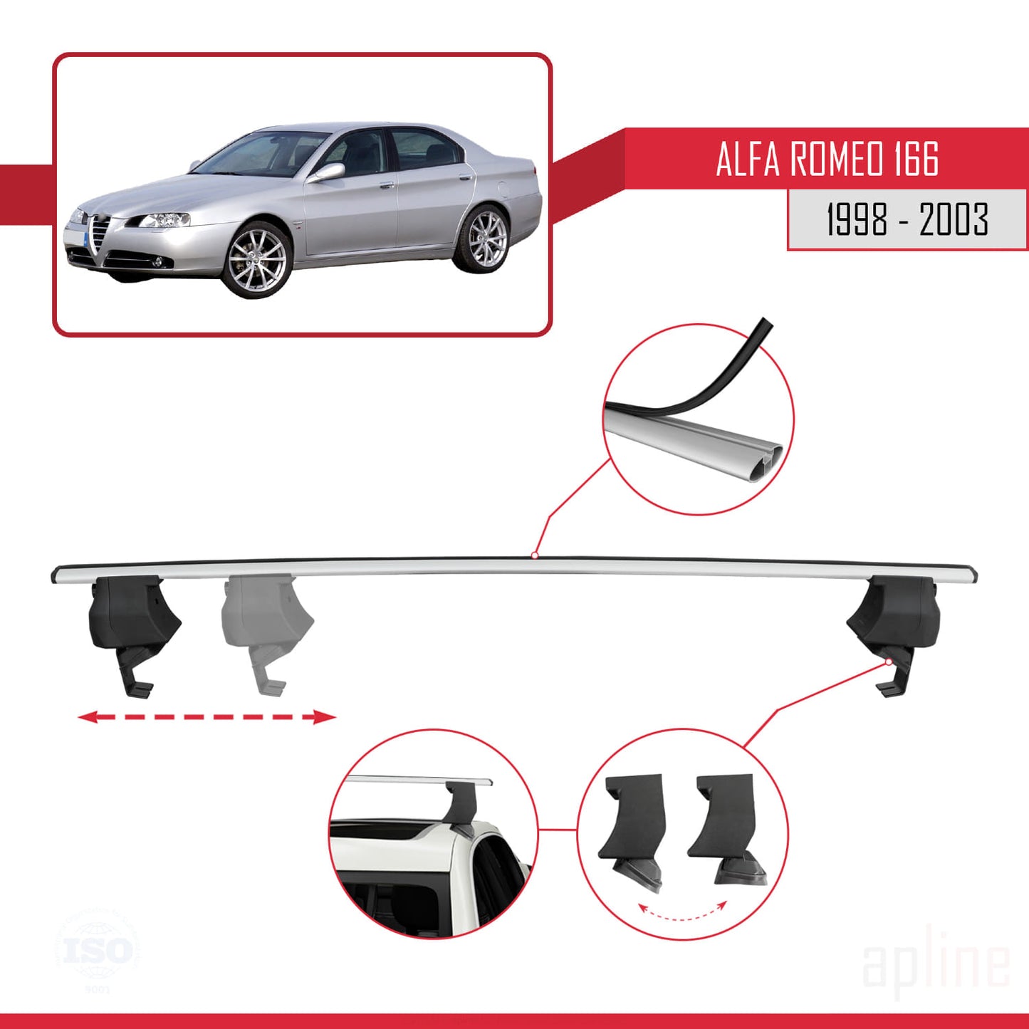 Compatible avec Alfa Romeo 166 (T936) Pre-Facelift 1998-2003 ACE-4 Barres de Toit Railing Porte-Bagages de Voiture Gris Aluminium 2 Barres