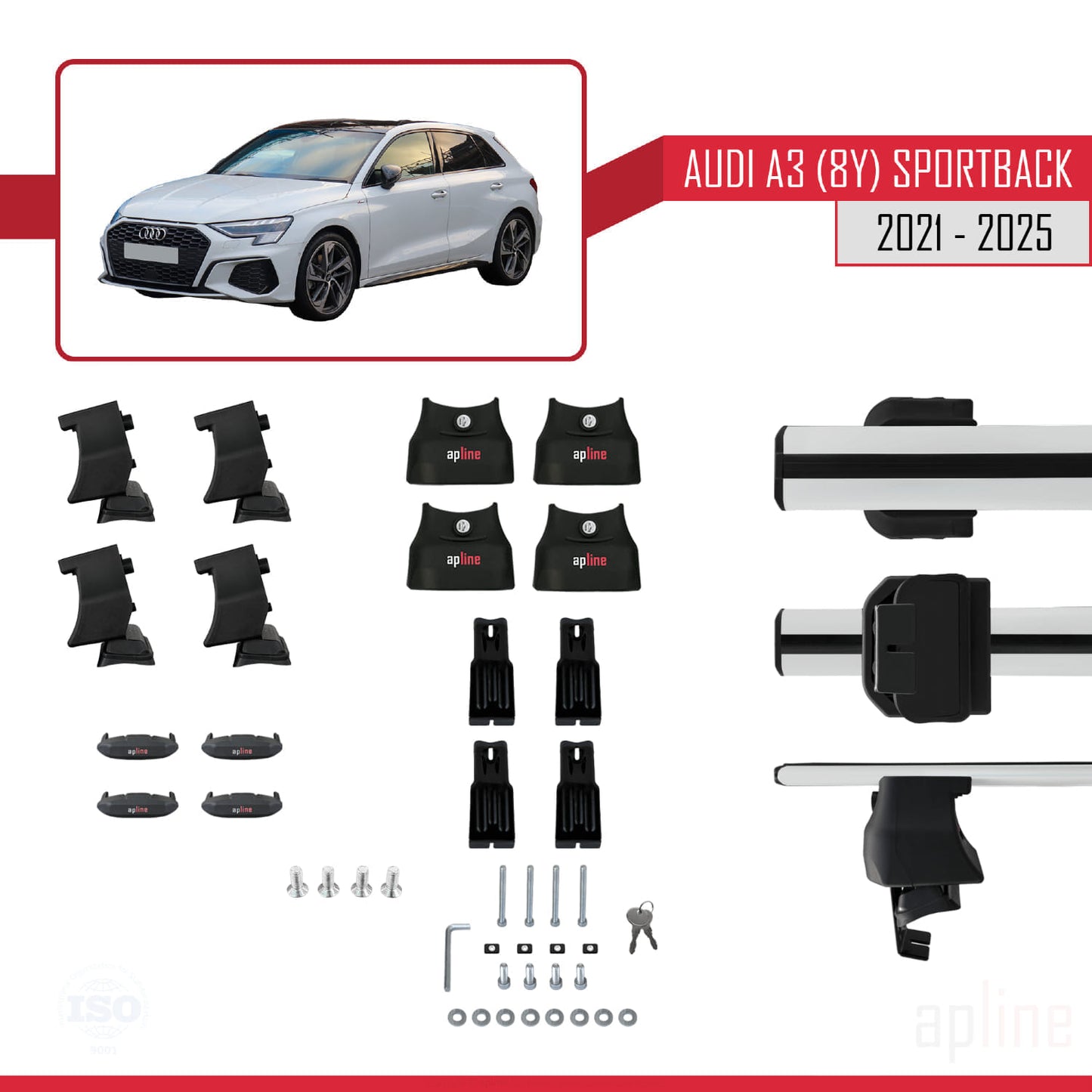 Compatible avec A3 (8Y) Sportback 2020-2025 ACE-4 Barres de Toit Railing Porte-Bagages de Voiture Gris Aluminium 2 Barres