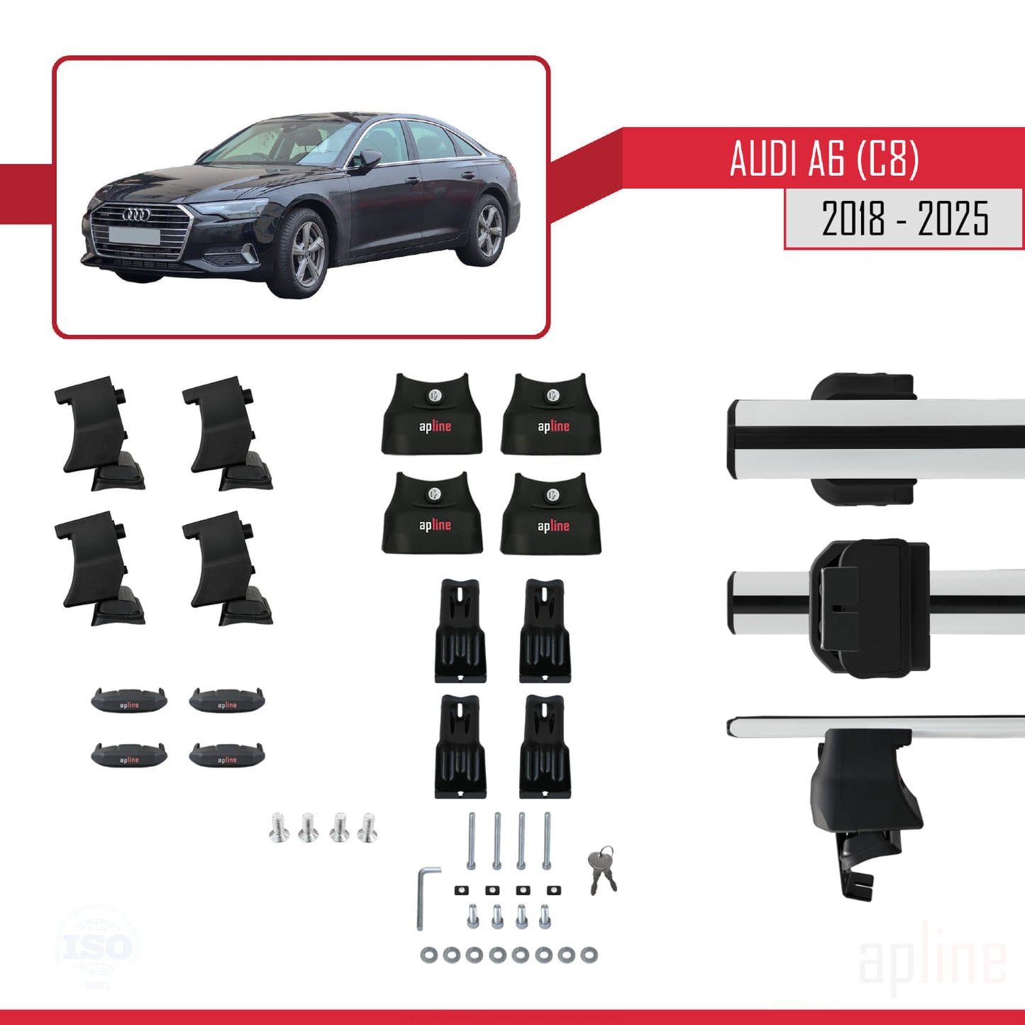 Compatible avec A6 (C8) 2018-2025 ACE-4 Barres de Toit Railing Porte-Bagages de Voiture Gris Aluminium 2 Barres