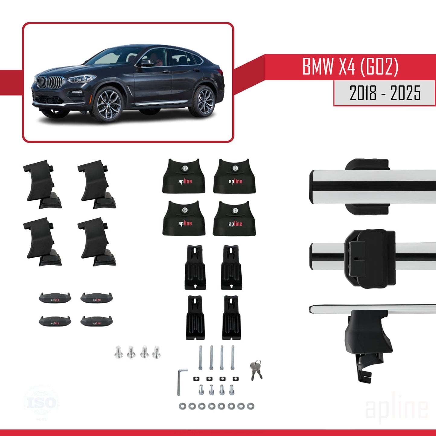 Compatible avec BMW X4 (G02) 2018-2025 ACE-4 Barres de Toit Railing Porte-Bagages de Voiture Gris Aluminium 2 Barres