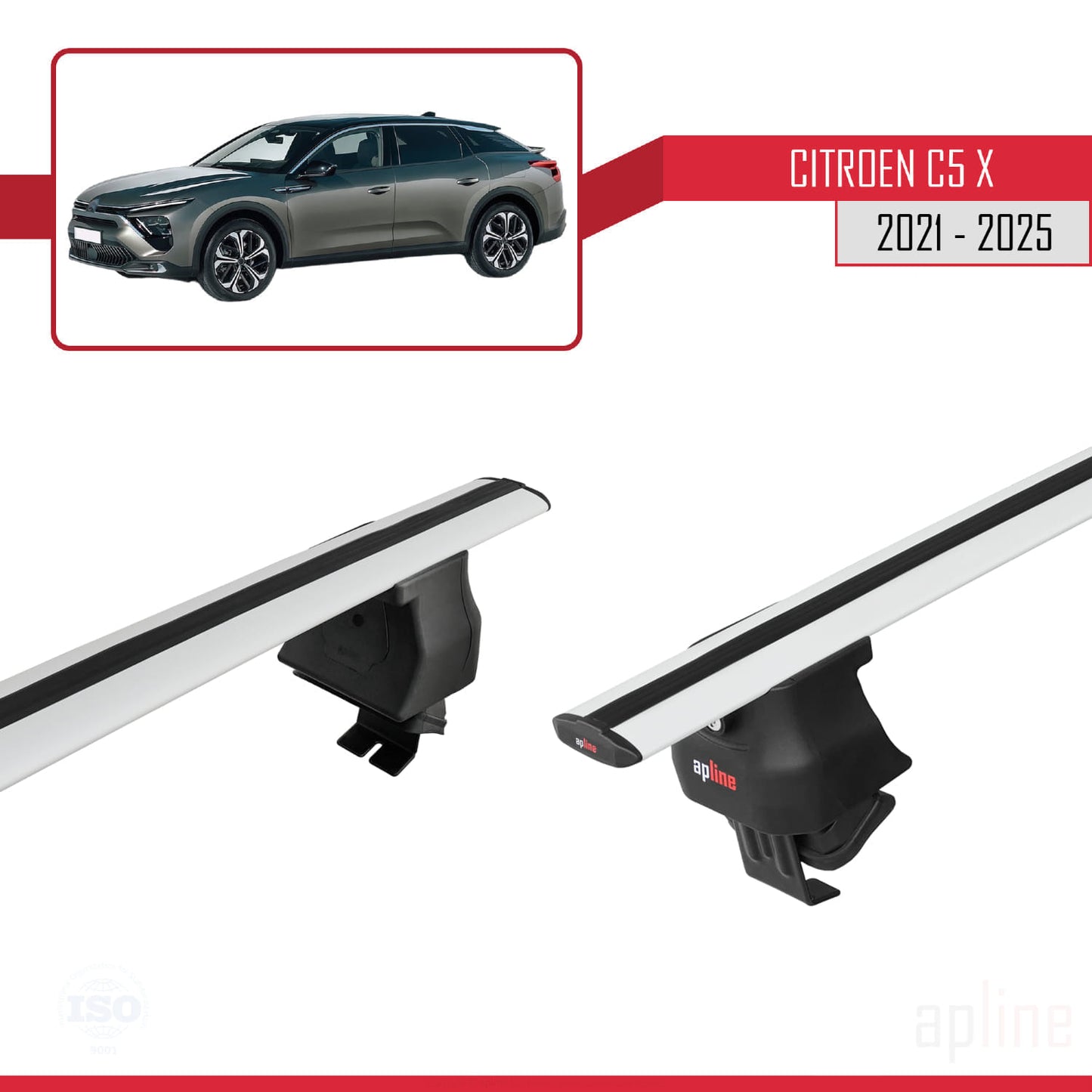 Compatible with Citroen C5 X (E43) 2021-2025 ACE-4 Car Roof Rack Cross Bar Grey Aluminium 2 Bars