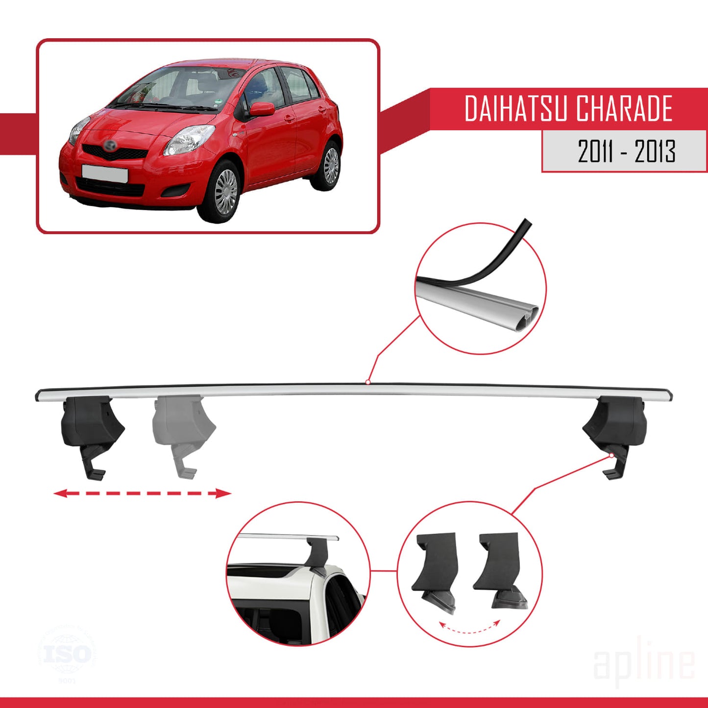 Compatible avec Daihatsu Charade 2011-2013 ACE-4 Barres de Toit Railing Porte-Bagages de Voiture Gris Aluminium 2 Barres