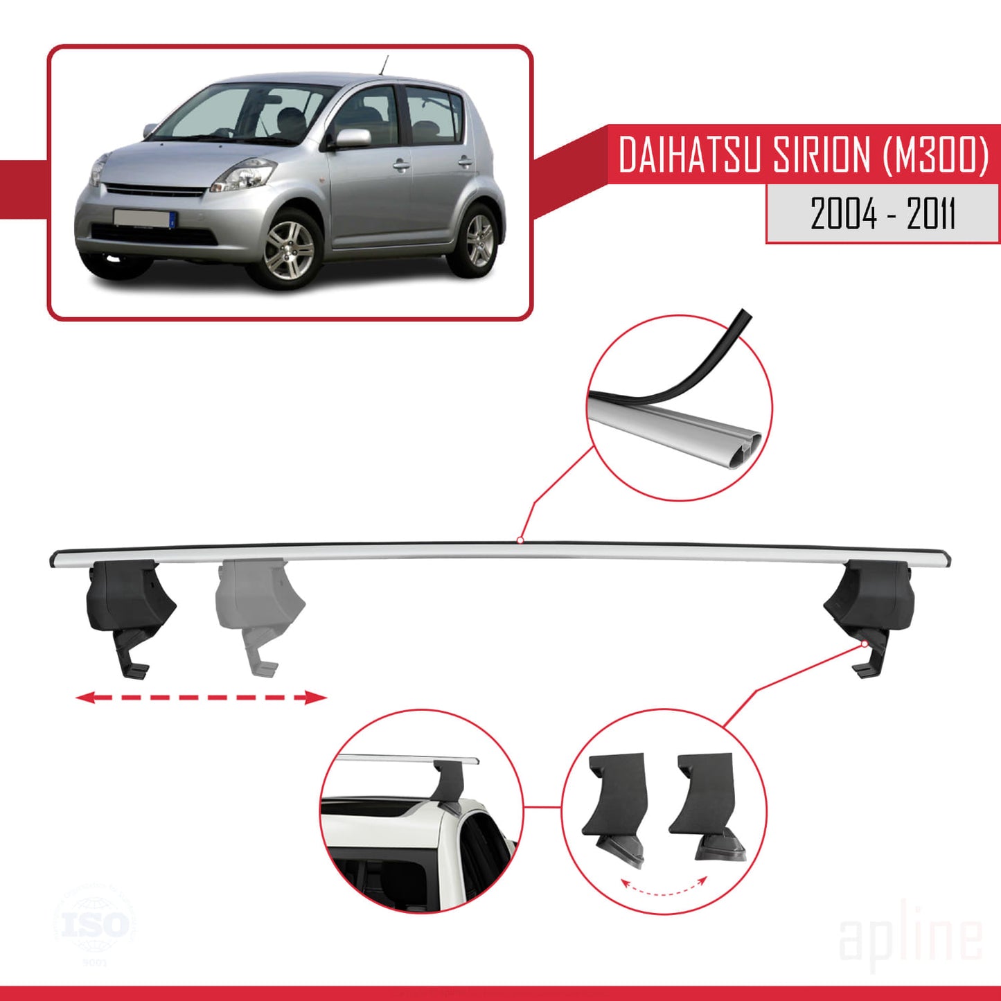 Compatible avec Daihatsu Sirion (M300) 2004-2011 ACE-4 Barres de Toit Railing Porte-Bagages de Voiture Gris Aluminium 2 Barres