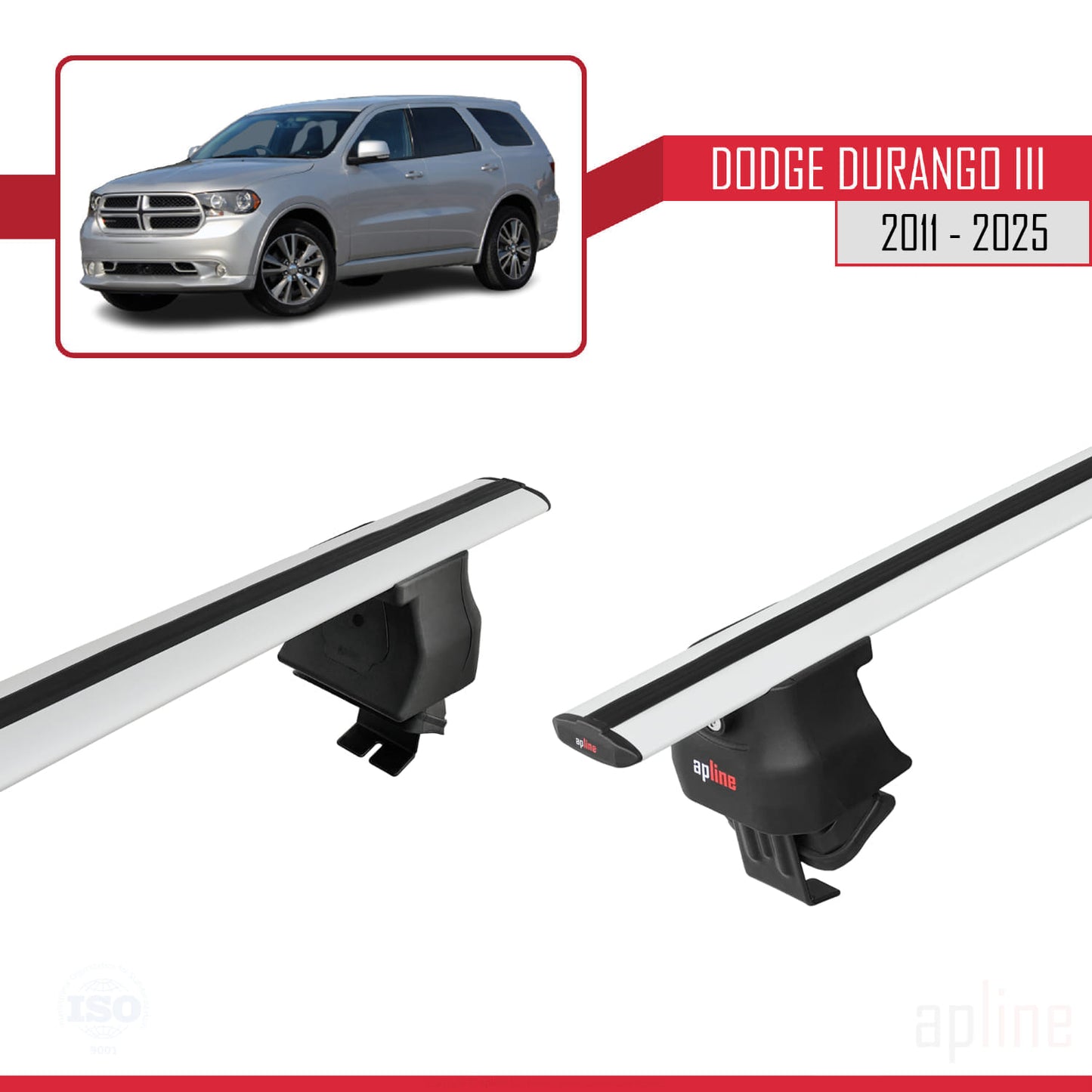Compatible with Dodge Durango 3 2011-2025 ACE-4 Car Roof Rack Cross Bar Grey Aluminium 2 Bars