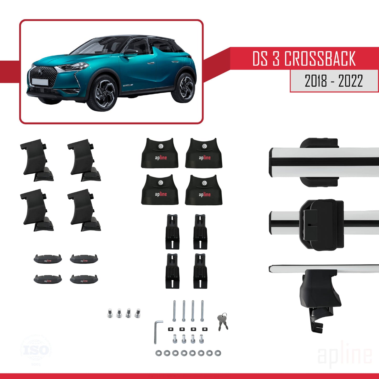 ACE-4 Dakdrager bagagedrager compatibel met DS 3 Crossback 2018-2022 Spoorstaven Grijs Aluminium 2 Staven