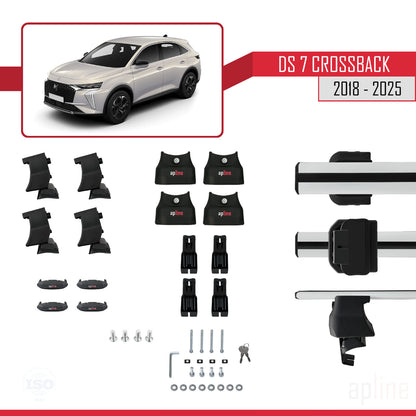 ACE-4 Dakdrager bagagedrager compatibel met DS 7 Crossback 2018-2025 Spoorstaven Grijs Aluminium 2 Staven