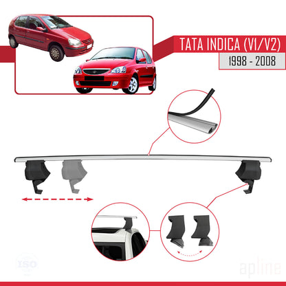 Compatible avec Tata Indica (V1/V2) 1998-2008 ACE-4 Barres de Toit Railing Porte-Bagages de Voiture Gris Aluminium 2 Barres