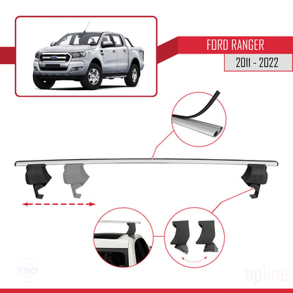 ACE-4 Dakdrager bagagedrager compatibel met Ford Ranger (P375) 2011-2022 Spoorstaven Grijs Aluminium 2 Staven