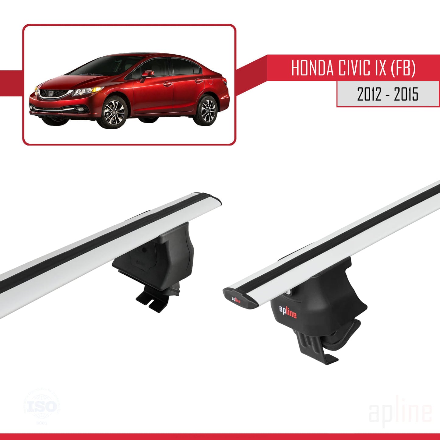 ACE-4 Dakdrager bagagedrager compatibel met Honda Civic 9 (FB) Sedan 2012-2015 Spoorstaven Grijs Aluminium 2 Staven